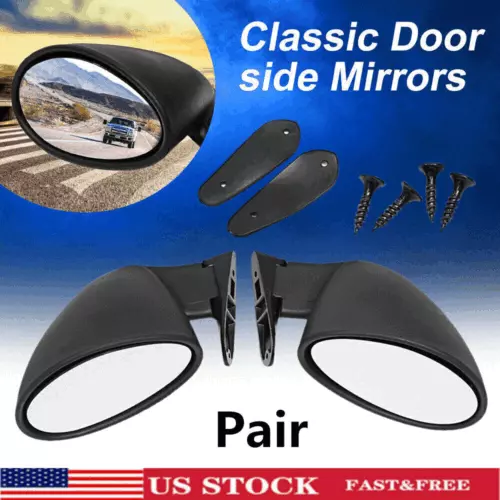 Pair Black Universal Classic Style Car Door Wing Side View Mirror Left+Right Kit