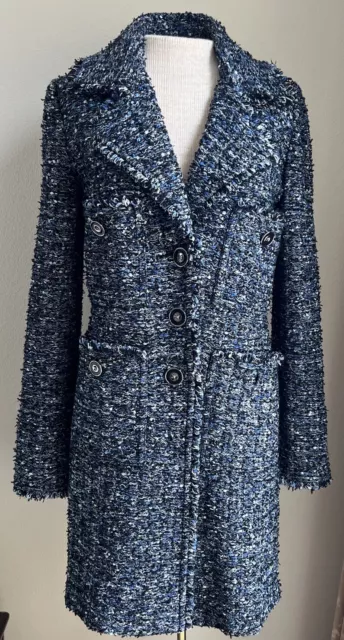 St. John Coat Jacket Blazer Tweed Boucle Textured 4 Blue White Black Designer