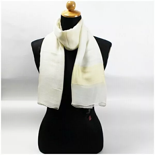 Authentic Armani Collezioni Rectangular Stole Scarf Silk White x Cream Used AB