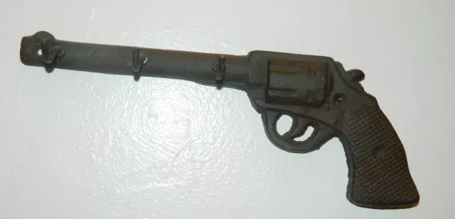 Rustic Americana Iron Gun Pistol Key Holder Hook Wall Mounted Western Deco