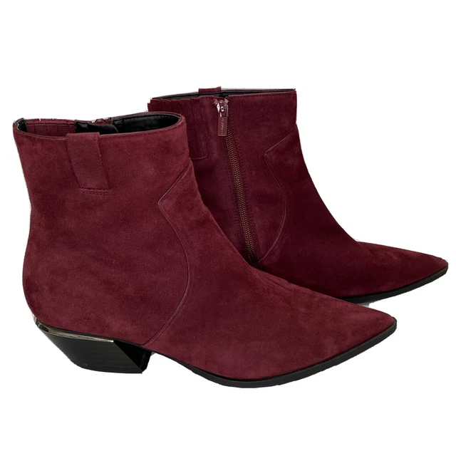 Calvin Klein Womens Ankle Boots Size 9.5 Nanuka Bordeaux Suede Pointed Toe Red