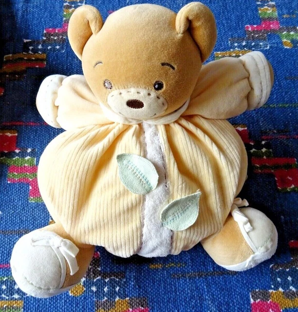 Jb5/ Doudou Peluche Boule Kaloo Ours Pure Blanc Jaune Vert Feuille 24Cm Ttbe