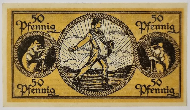 Alter Geldschein, Notgeld aus: Erbach im Odenwald - 50 Pfennig von 1919