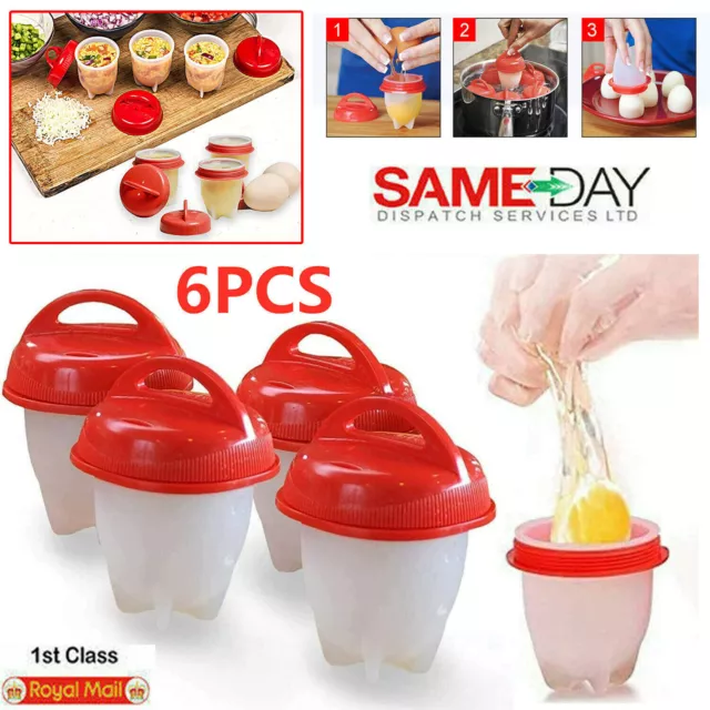 6x Silicone Hard Boiled Egg Boiler Cups Cooker Poacher Steamer without Shell