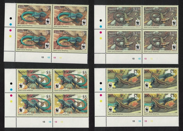 ST. LUCIA WWF Whiptail 4 Corner Blocks of 4 2008 MNH SG#1370-1373 £18. ...