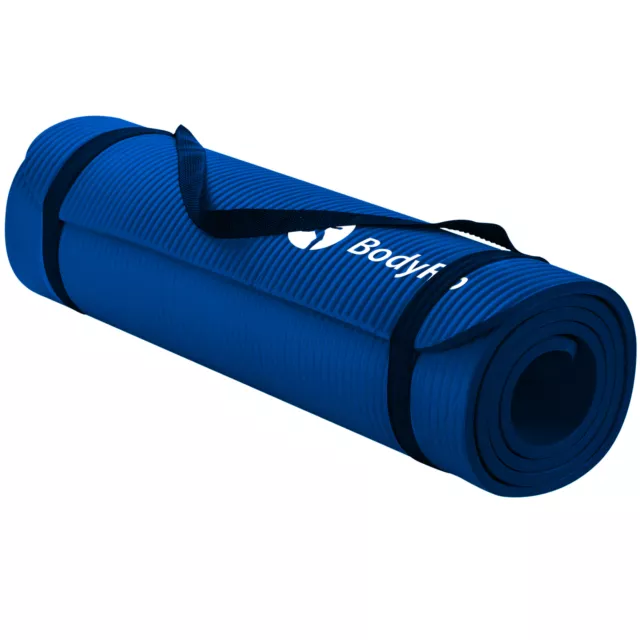 BodyRip Yogamatte für Pilates Fitnessstudio Übung blau 15 mm NBR Schaumstoff Tragegurt Fitness