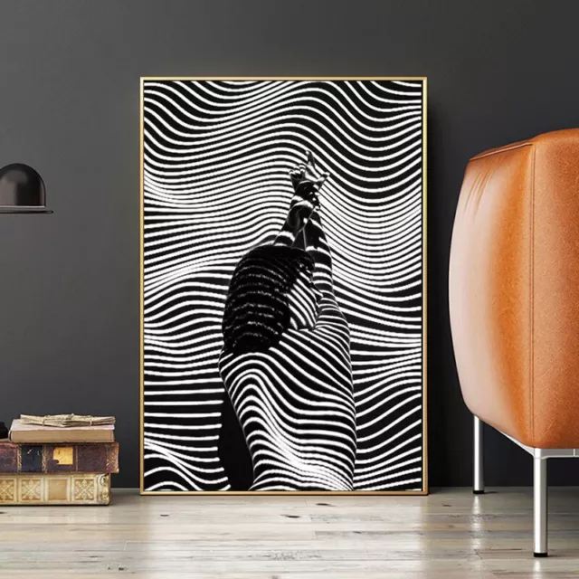 Black And White Stripe Girl Canvas Painting Wall Art Sexy Woman Posters & Prints