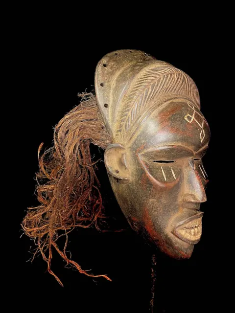 African mask antiques tribal mask vintage Wood mask Carved Hanging /Chokwe-6208