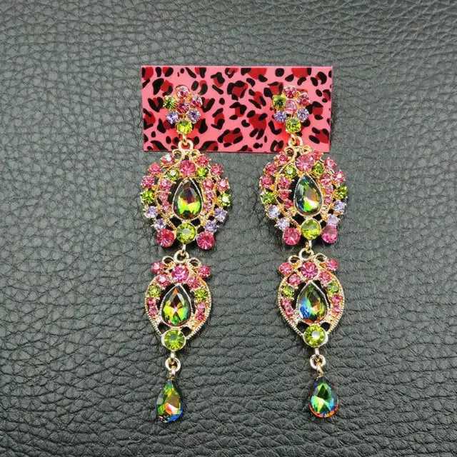 Betsey Johnson Rhinestone Flower Drop Earrings