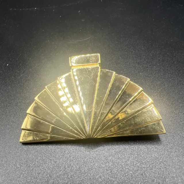 Vintage Signed Karl Lagerfeld Gold-tone Fan Brooch