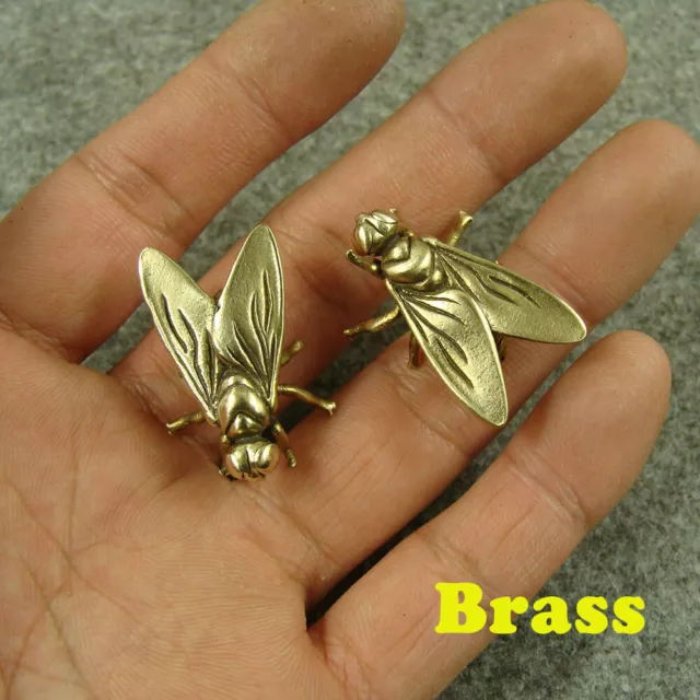 1Pair Brass Fly Figurine Statue Home Office Decoration Reptile Animals Figurines
