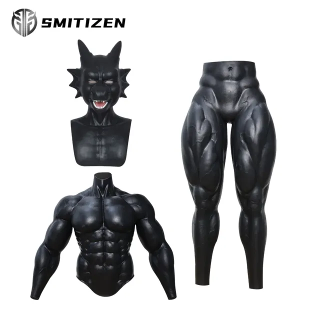 SMITIZEN Silicone Upgraded Muscle Suit Black Realistic Dragon Mask Muscle Pant