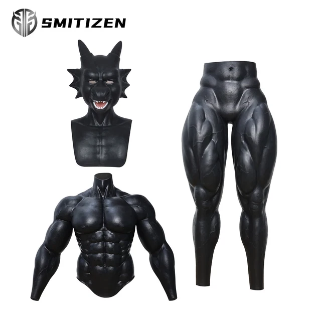 SMITIZEN Silicone Upgraded Muscle Suit Black Realistic Dragon Mask Muscle Pant