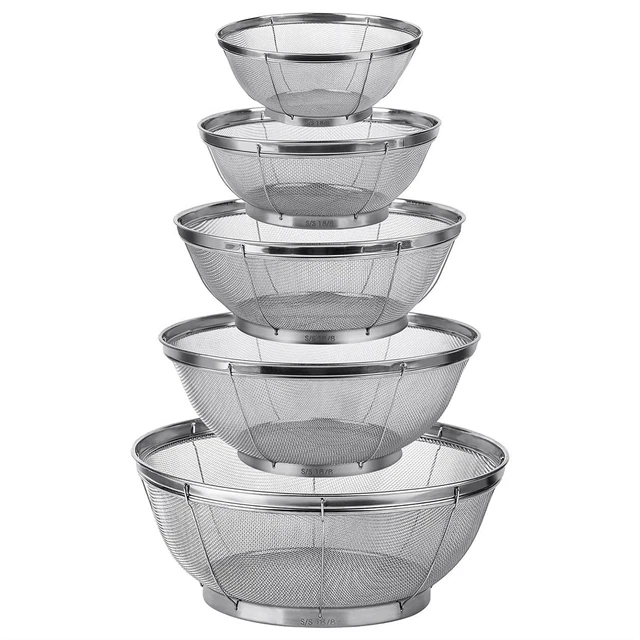 Perfk Edelstahl-Sieb Set - Grob & Feimmaschige Küchensiebe Mit Ergonomischem Griff