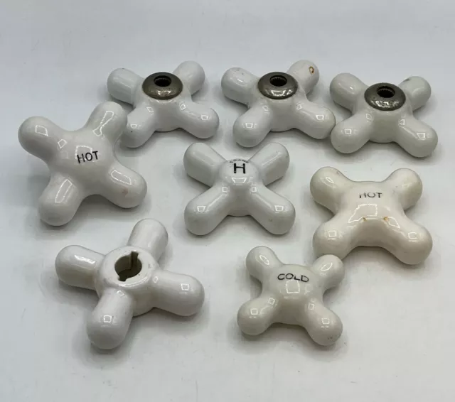 Porcelain HOT/ COLD Cross Bath/Sink Knobs Faucet Handle White Plumbing Lot 8