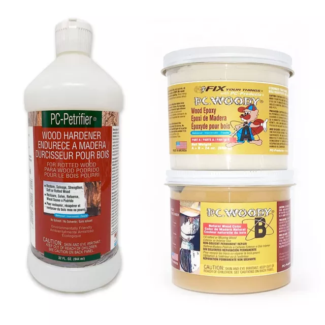 PC-Products Wood Repair Epoxy Paste and Wood Hardener Kit, PC-Woody 24 oz and...