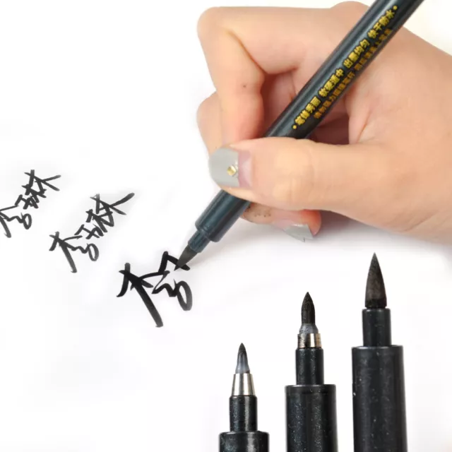 3* Chinesisch Schwarz Kalligraphie Pinsel Stift Skript Feder Zeichnen Kunst Wasserbasierte Tinte ut