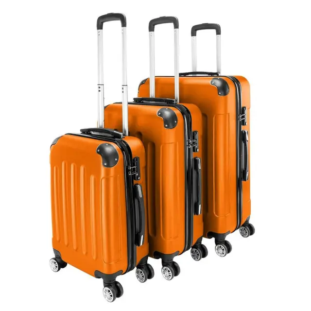 Orange 3 Pieces Travel Luggage Set Bag ABS Trolley Carry On Suitcase TSA Lock