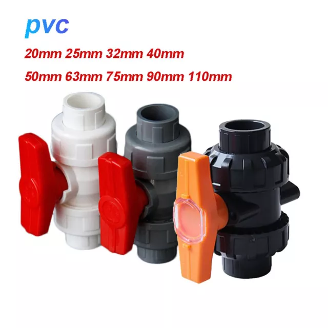 PVC Ball Valve Double Union Solvent Weldad Pond Fish Koi Pipe Fitting 20to 110mm