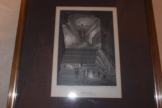 Antiker Stich Bergbau, Bergwerk Wielitzka " Der Michalowiec Saal", schön gerahmt 2