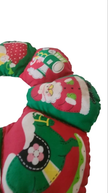 Vintage Handmade Quilted Christmas Door Wreath 13” Holiday Santa Snowman 3
