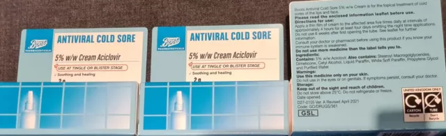 3 x Boots Antiviral Cold Sore Cream 2 g Exp: 11/2025 You are buying 3 tubes