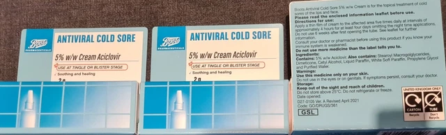 3 x Boots Antiviral Cold Sore Cream 2 g Exp: 11/2025 You are buying 3 tubes