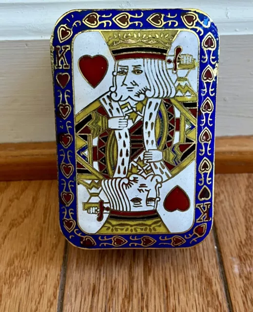 Vintage Cloisonné Enameld King Of Hearts Playing Card Trinket Box