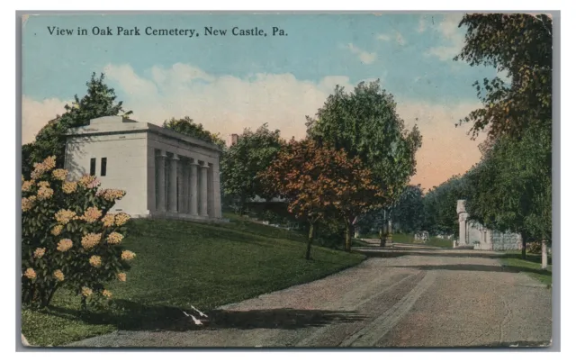 Oak Park Cemetery NEW CASTLE PA Vintage Pennsylvania Postcard