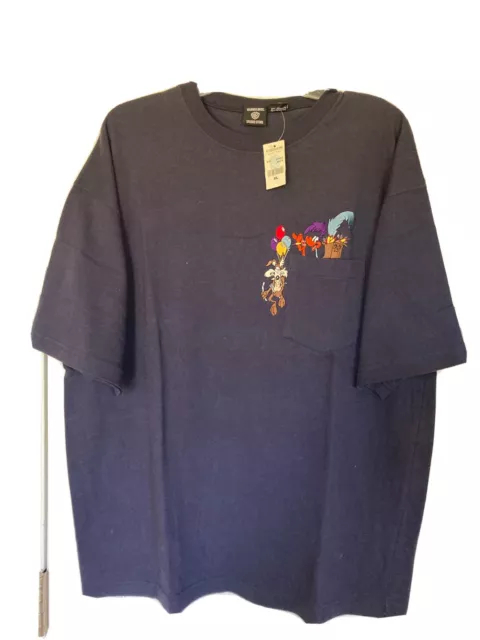 VTG 1996 NWT Warner Bros XL Embroidered T-shirt Wile E. Coyote & Road Runner