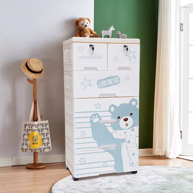 5 Layers Polar Bear Closet 6Drawers Tall Dresser Organizer Dolls Storage Cabinet