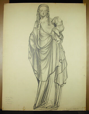F San René Taillandier Dibujo Original c1900 de Una Madonna Del XVI (Cf Louvre)