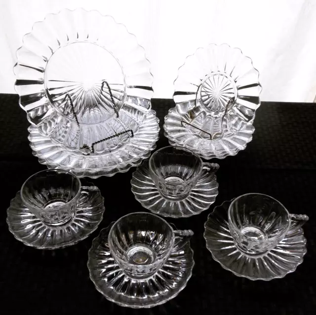 Heisey Glass Clear Crystolite Plates, Cups, Saucers, 16 piece Set