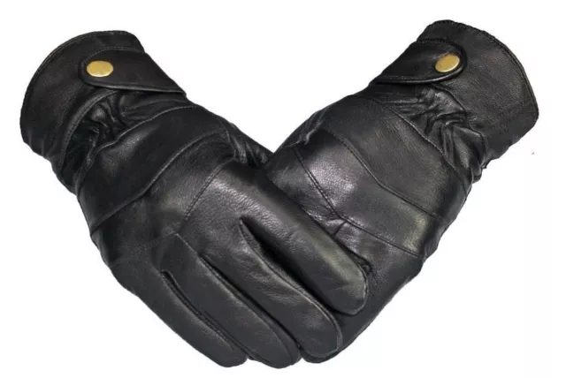 Mens Black Driving Leather Gloves Touch Screen Soft Fleece Lined Thermal Winter 3