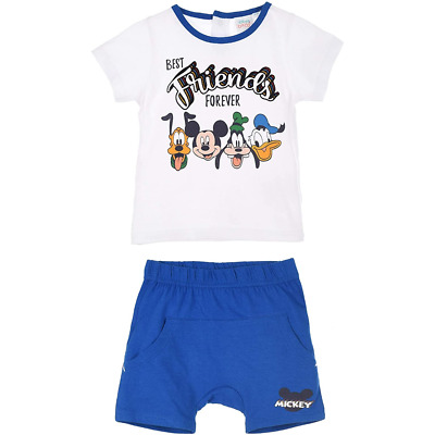 Completo Estivo Topolino Disney Short + T-Shirt Neonato Bambino 6/24 Mesi Bianco