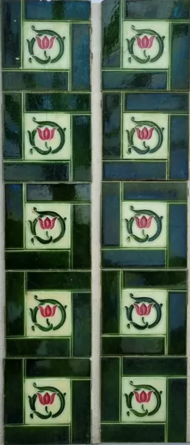 10  Rare Reclaimed Antique Art Nouveau Fireplace Tile Set Alfred Meakin LTD 1900