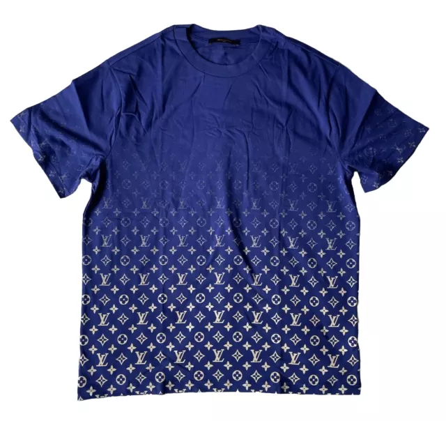 Louis Vuitton Navy Blue Leaf Discharge Printed Cotton Crewneck T-Shirt L  Louis Vuitton