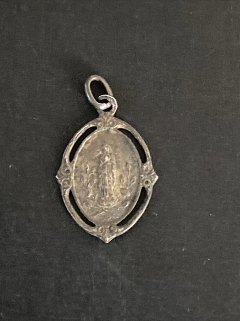 Pendentif Ancien En Argent Massif 925 - Médaille Religieuse Vierge - Occasion Vintage