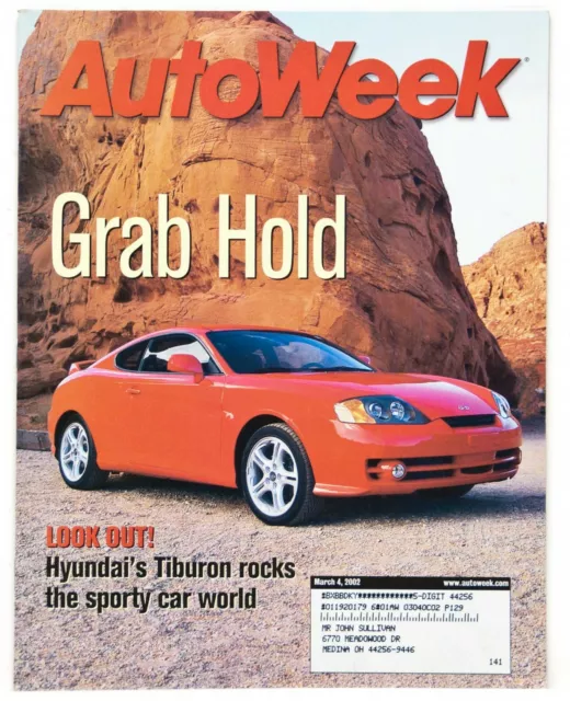 Autoweek Magazine Mar 4, 2002 Hyundai Tiburon, Infiniti Q45, Subaru WRX, Sentra