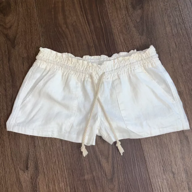 ROXY Women’s Size Small Cream Color Linen Ruffle Drawstring Waist Shorts