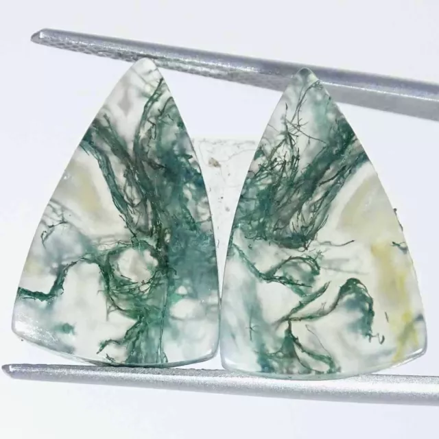 13.70Cts Natural Green Moss Agate Pear Pair Cabochon Loose Gemstone