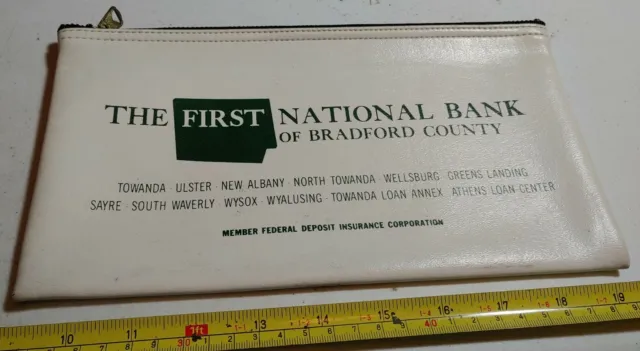 Vintage The First National Bank Bradford County PA Advertising Zipper Money Bag