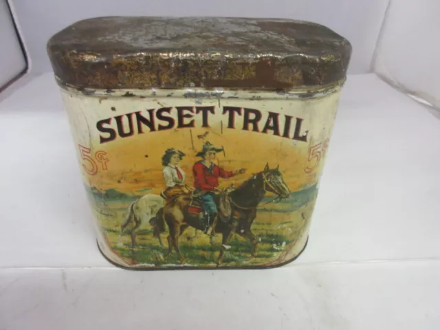 Vintage Advertising Empty Sunset Trail White Cigar Oval  Tobacco Tin  869-X