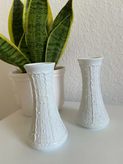 Vintage 60s Op Art Matte Weiß Bisque Porzellan 2x Vase Royal KPM Germany Scandi 2