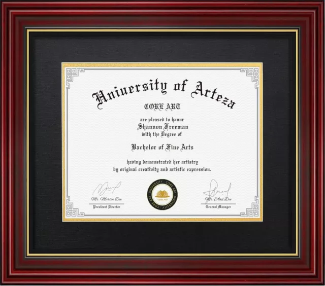 CORE ART Diploma Frame Display 11x14 Document with Mat or 15x18 Pictures without