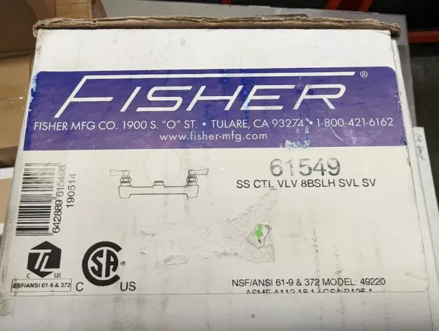 Fisher Faucet 61549 SS CTL VLV 8BSLH SVL SV (FREE SHIPPING)