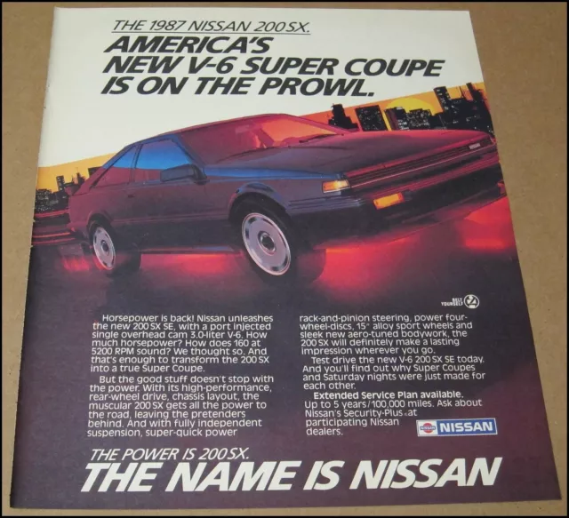 1987 Nissan 200SX Print Ad 1986 Car Automobile Advertisement Vintage 10x12 Army