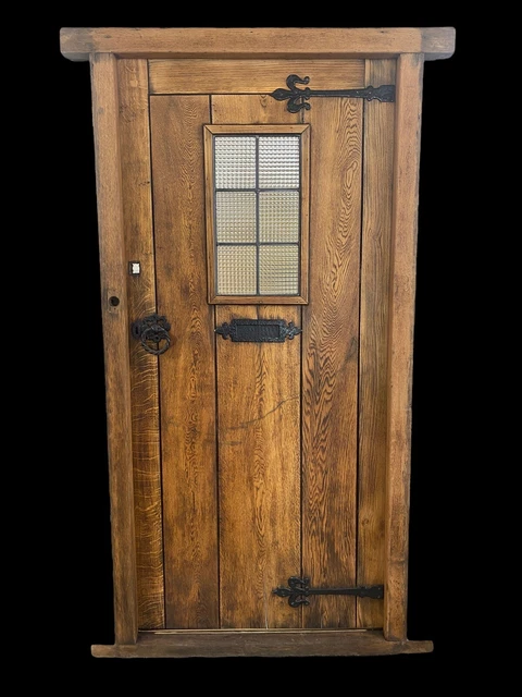 Large Solid Oak Front Door + Frame Antique Period Reclaimed Old Wood Metal Iron