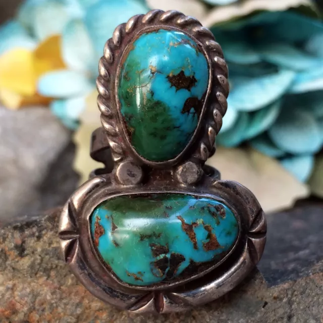 Huge Chunky Native American Navajo Nevada Turquoise Sterling Ring Sz 5.75 Wow