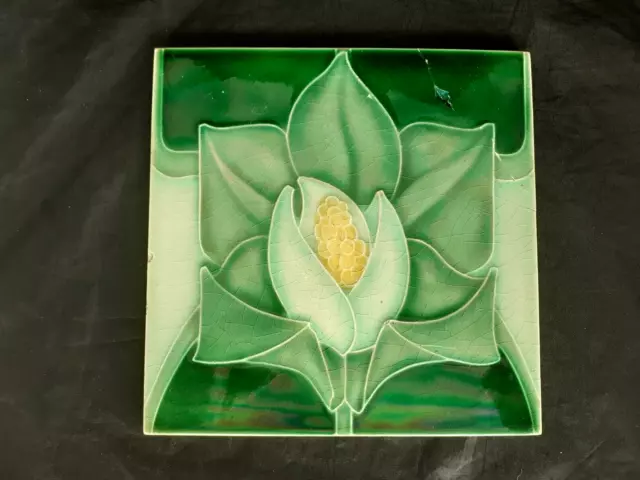 Rare Voysey for Pilkington Antique Tile Art Nouveau Majolica Waterlily C1902.
